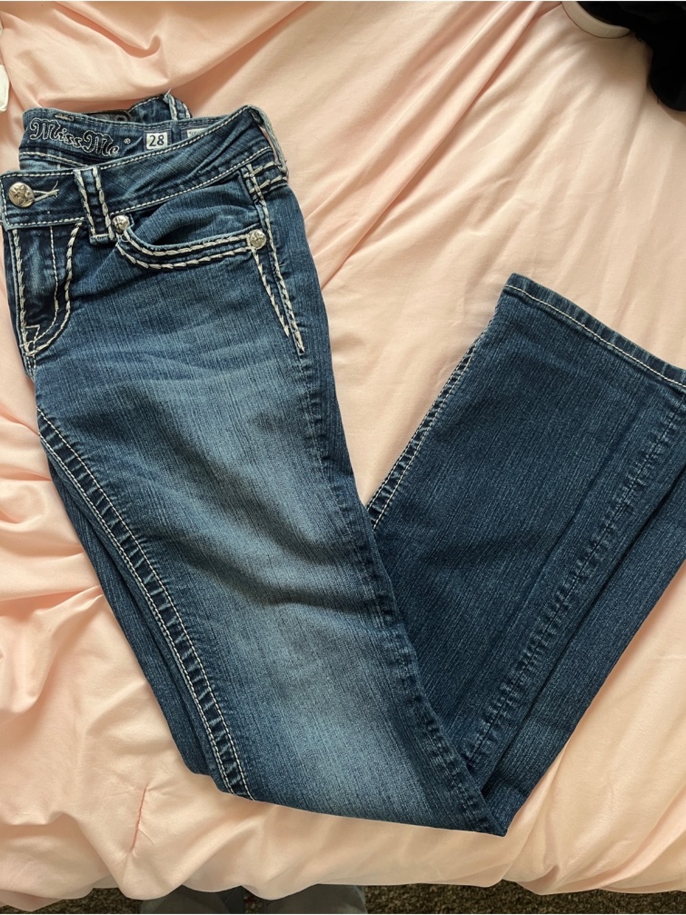 Miss Me Blue Bootcut Jeans with Contrast Stitching